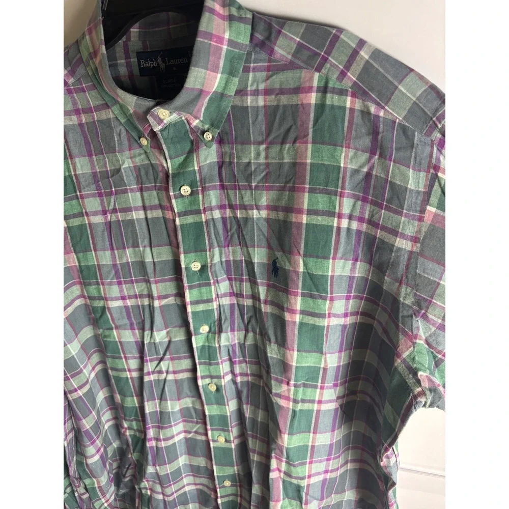 Polo Ralph Lauren Blaire Mens XL Green Purple Plaid Cotton Button Down Shirt A23